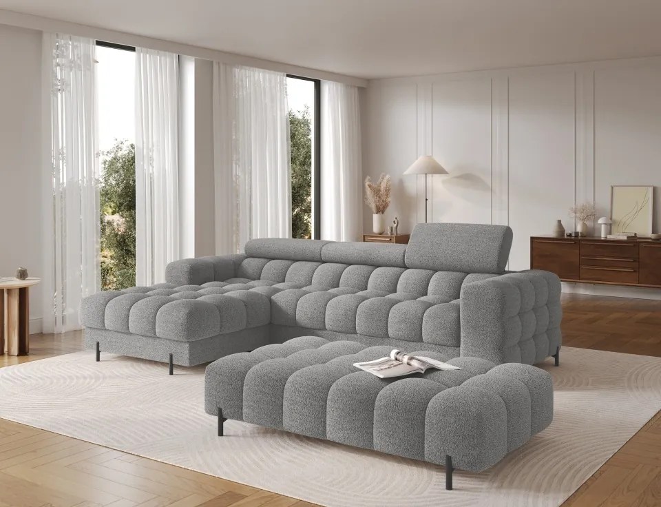 Taburet Tapitat cu Picioare Ferivo, gri bouclé – Royal 03
