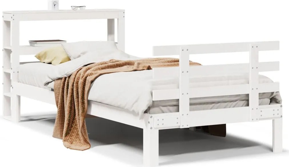 vidaXL Cadru de pat cu tăblie fără saltea, alb, 90x200 cm