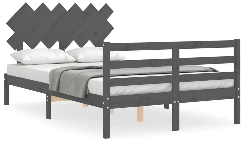 3195263 vidaXL Cadru de pat cu tăblie, dublu, gri, lemn masiv