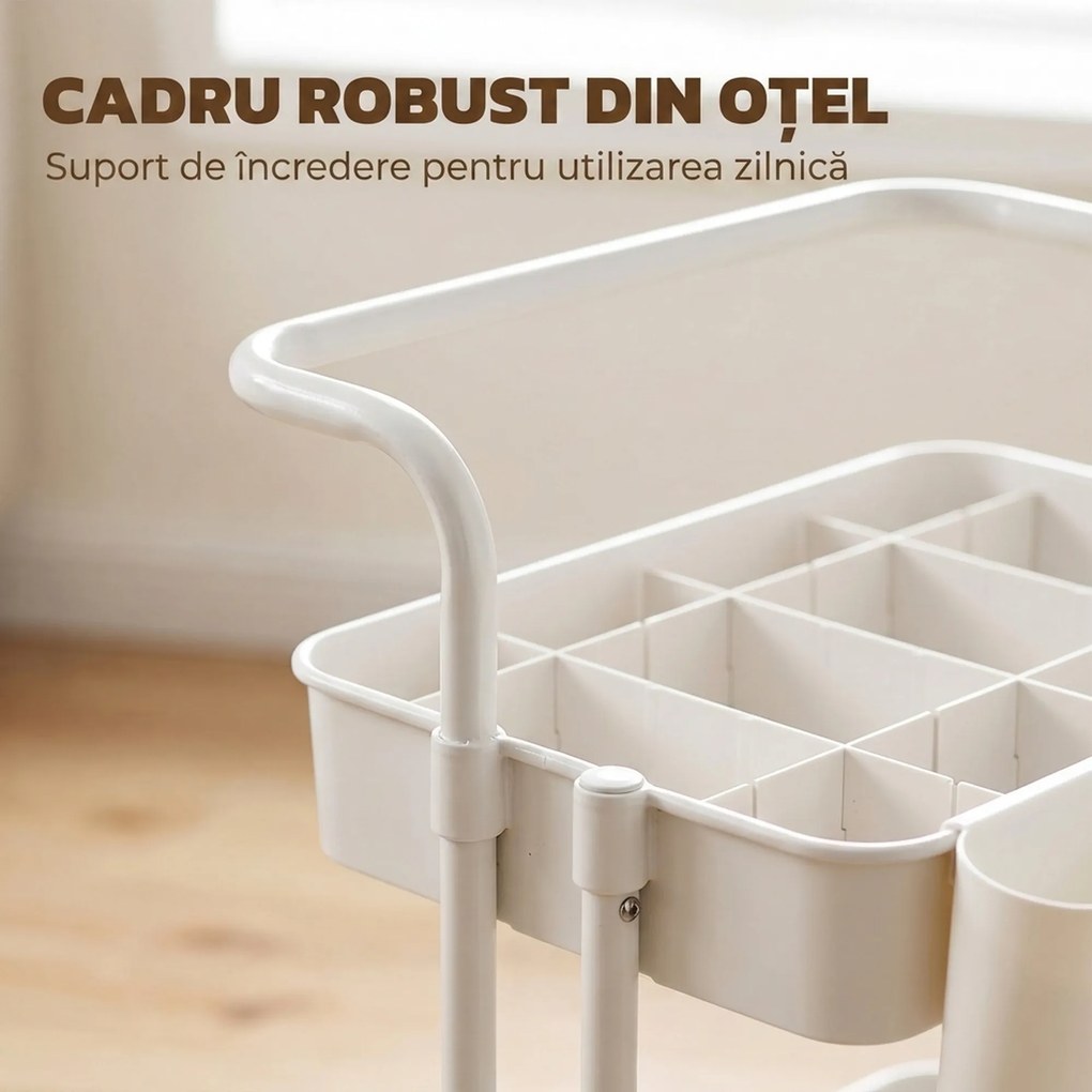 HOMCOM Cărucior de Bucătărie Multifuncțional cu 3 Nivele, Coșuri și Cârlige Detașabile, 42x38x86.5 cm, Negru | Aosom Romania