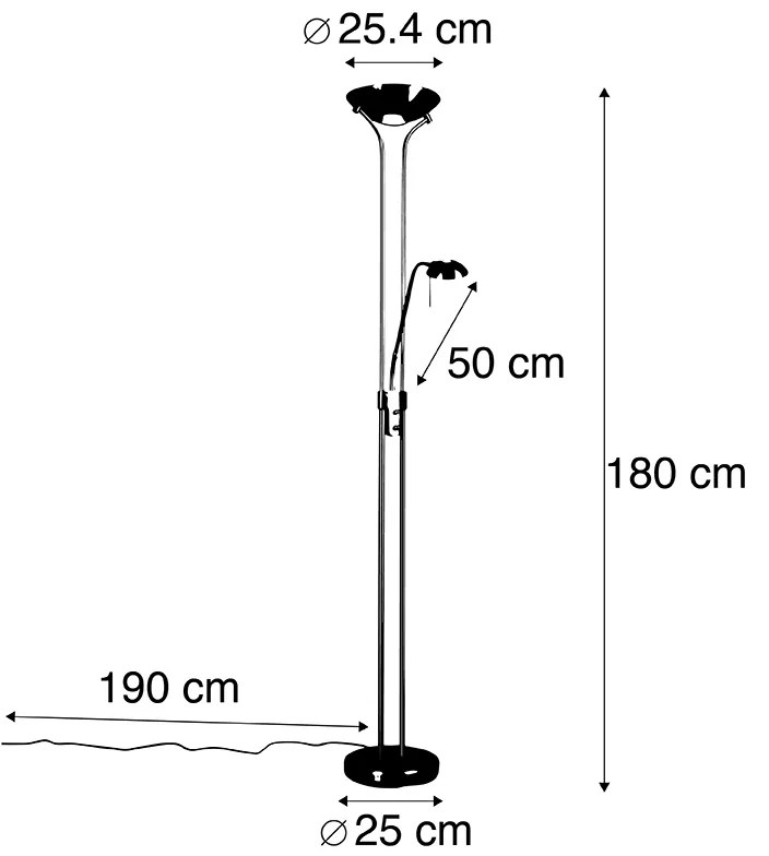 Lampă de podea aurie cu lampă de citit cu LED și dimmer - Diva 2