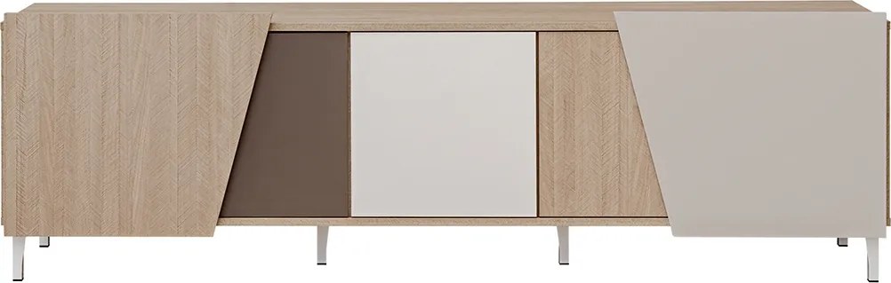 Comodă TV Miraza 180 cm geometrică - decor stejar scandi / bej / alb / maro