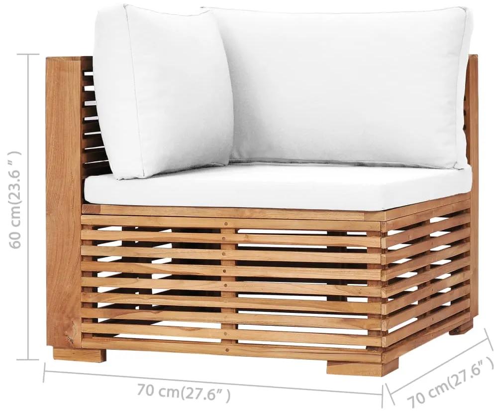 Set mobilier gradina cu perne crem, 5 piese, lemn masiv de tec Crem, colt + 3x mijloc + masa, 1