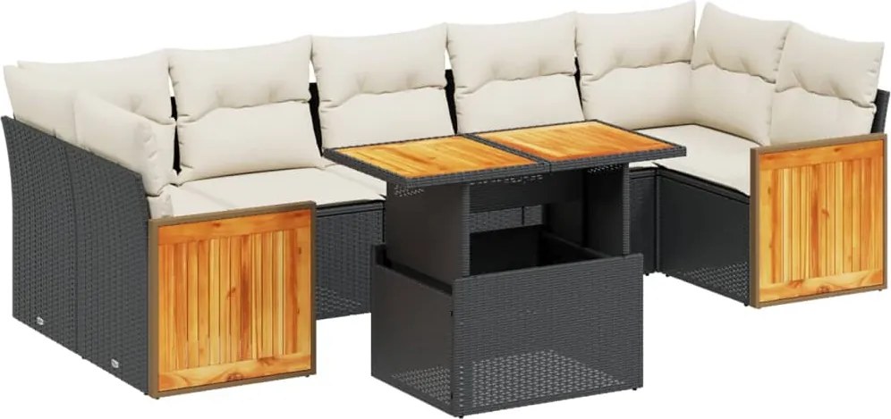 vidaXL Set mobilier de grădină cu perne, 8 piese, negru, poliratan