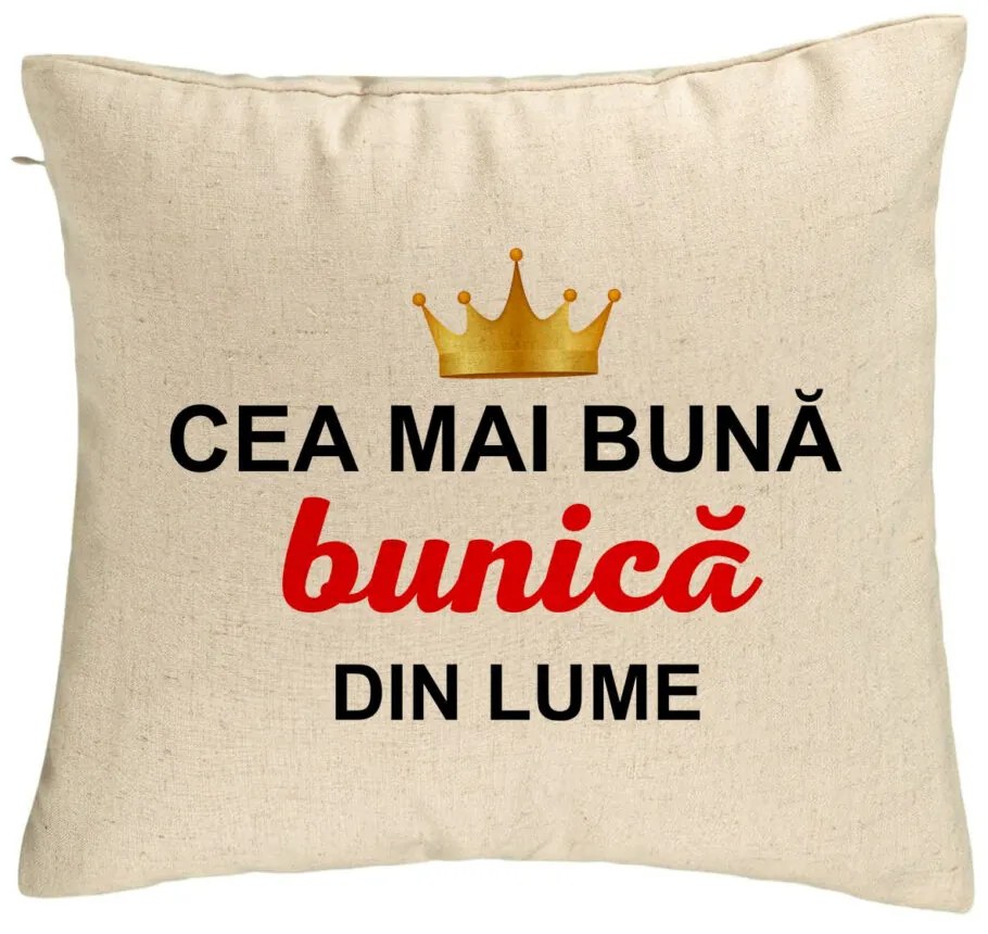 Perna Decorativa pentru Bunica 10, 40x40 cm, Bej, Husa Detasabila, Burduf