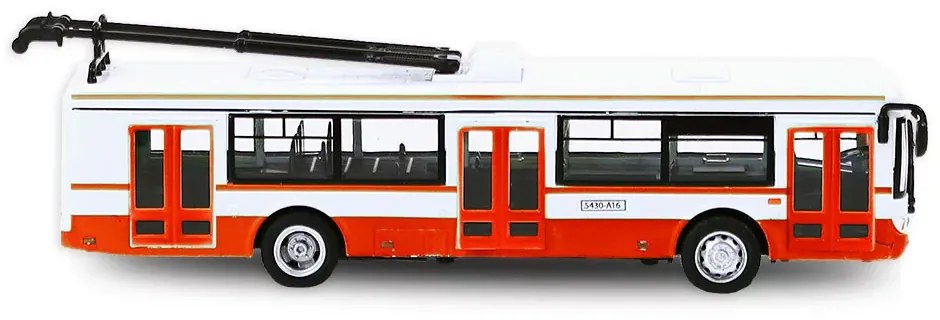 Troleibus metalic, 16 cm, roșu - cu tragere