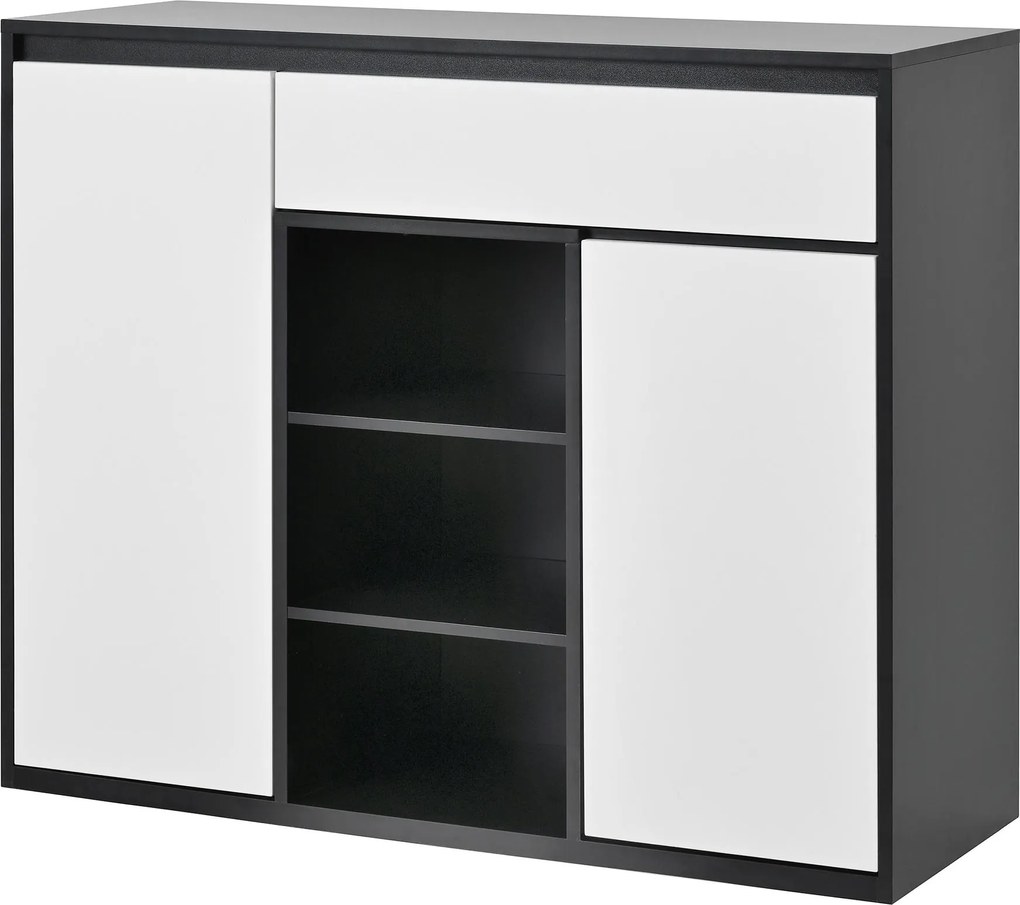 Dulap pentru pantofi cu 2 uși și 1 sertar, cu iluminare LED și raft reglabil pentru încălțăminte, 105x39,5x86 cm, Negru+Alb