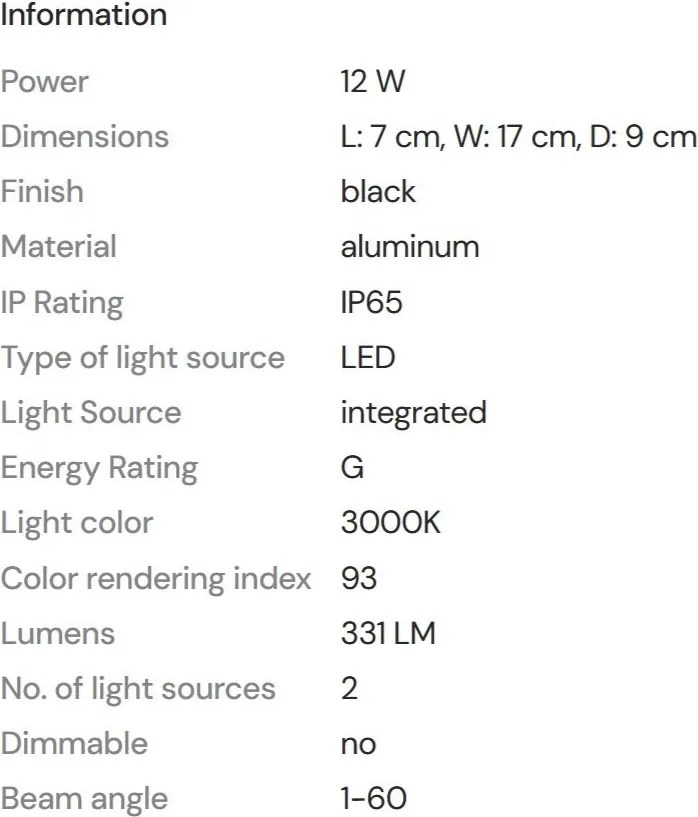 Aplica LED iluminat exterior IP65 Badia negru