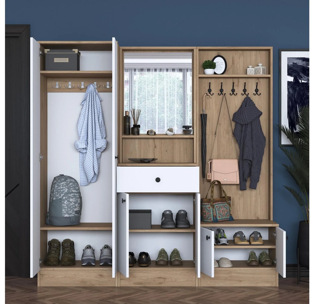 Mobilier hol Pixie 3 (alb + nuc) (cu oglindă). 1102450