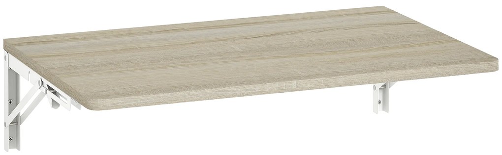 HOMCOM masă pliantă de perete 60x40 cm, birou flotant economisitor de spațiu cu colțuri rotunjite, pentru birou de acasă, living, dormitor, bucătărie, stejar | Aosom Romania