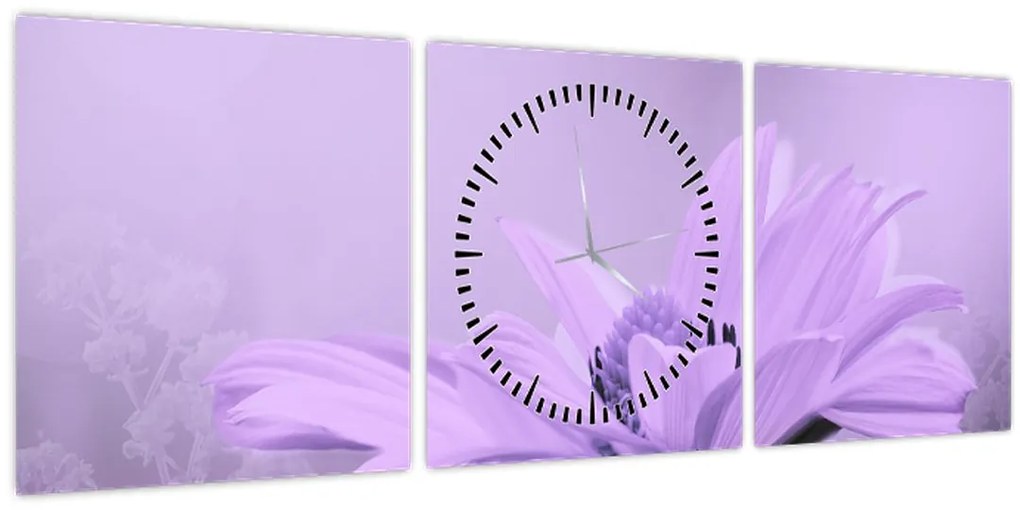 Tablou - Flori mov (cu ceas) (90x30 cm)