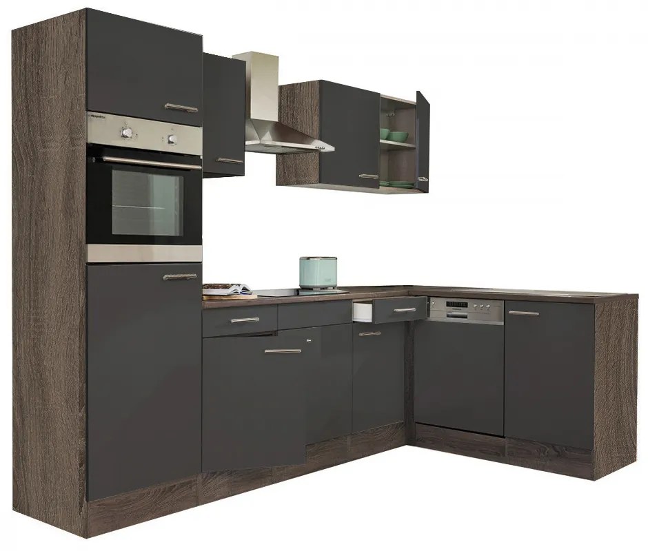 Mobilă de bucătărie de colț Yorki 280, corp stejar Yorki, față antracit satinat