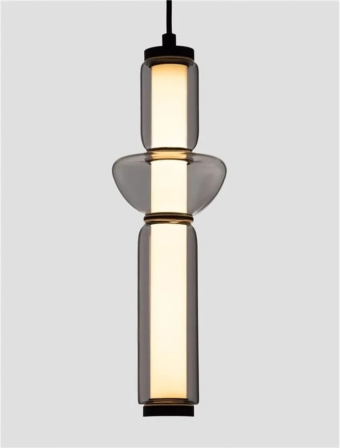Pendul LED modern, Metal, Negru, Sticla, Fumurie, Ulon