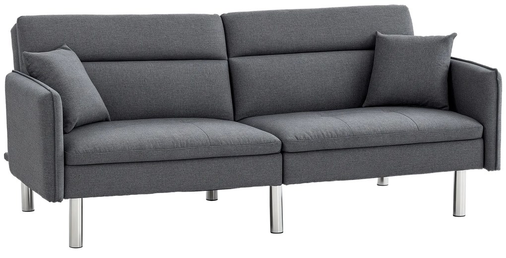 HOMCOM Canapea Pat cu 3 Locuri, Canapea din Material cu Spătar Reglabil pe 3 Poziții și 2 Perne, 189x91x84 cm, Gri | Aosom Romania