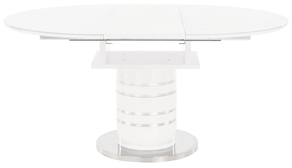 Masă dining extensibilă, alb extra lucios HG, diametru 120 cm, ZAMON
