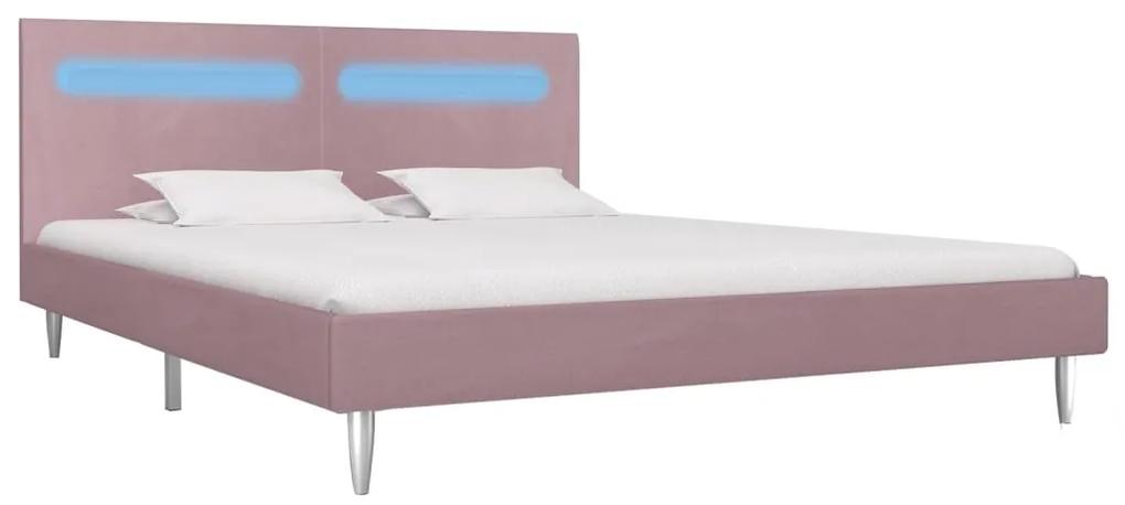 Cadru de pat cu LED-uri, roz, 160 x 200 cm, material textil Roz, 160 x 200 cm