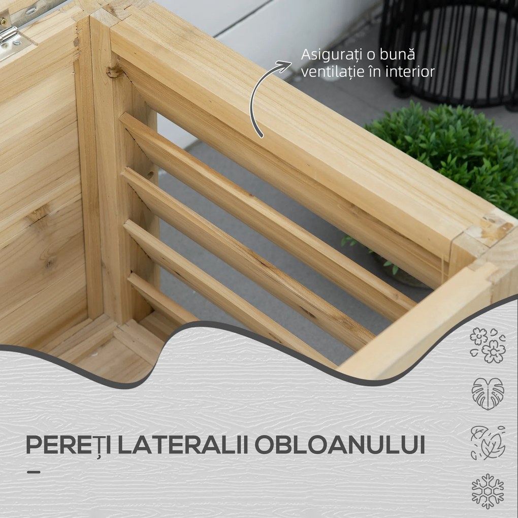 Outsunny Ladă de Depozitare Exterior din Lemn cu Capac Metalic Galvanizat și Design cu Șipci 110x50x50 cm Lemn Natural | Aosom Romania