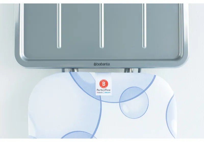 Masa de calcat Brabantia B 90300120, 124x38 cm, 7 pozitii de reglare, Suport generator de abur, PerfectFlow, Alb/Albastru