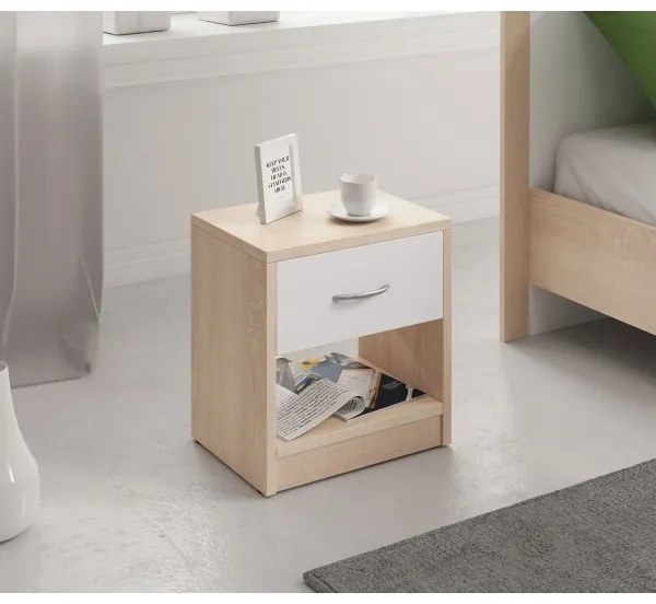 Noptieră NED stejar sonoma/albă