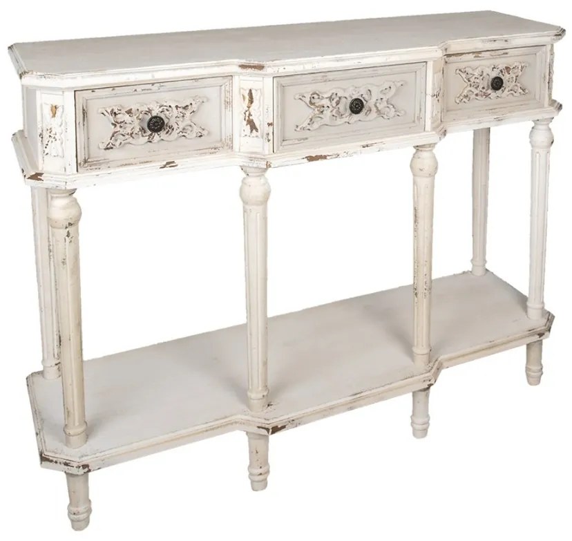 Consola alba, din lemn, cu aspect vintage, Marivelle