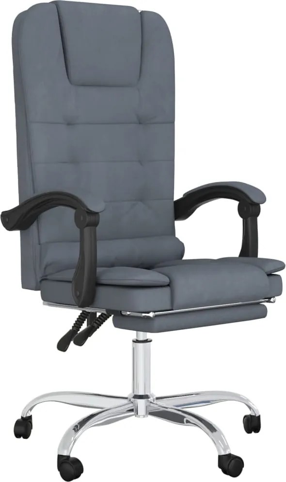 vidaXL Fotoliu de birou rabatabil cu masaj, gri închis, catifea