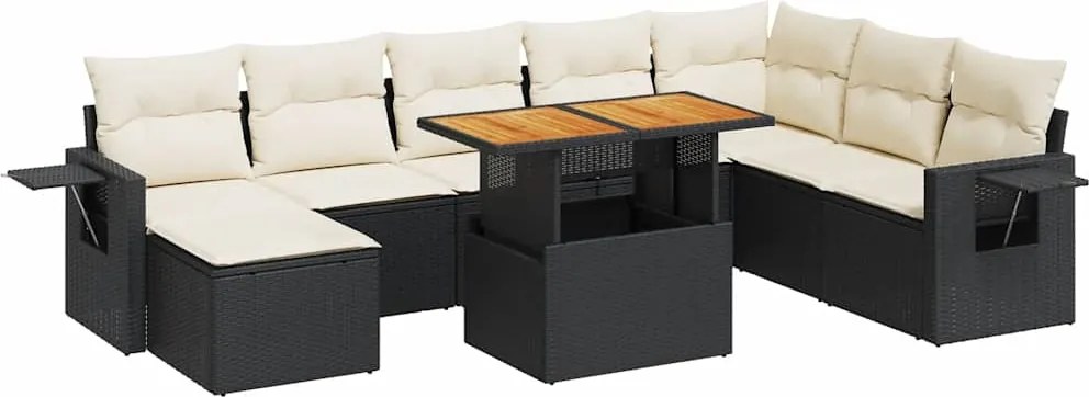 vidaXL Set mobilier de grădină cu perne, 9 piese, negru, poliratan