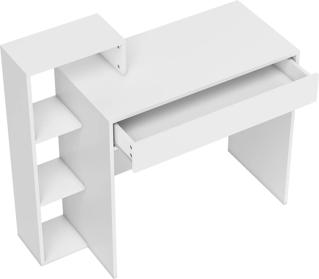 HOMCOM Compact Computer Desk with 3 Storage Shelves and Drawer, Space Saving Writing Desk, Study Table for Home Office, 110 x 40 x 92 cm, White | Aosom Romania
