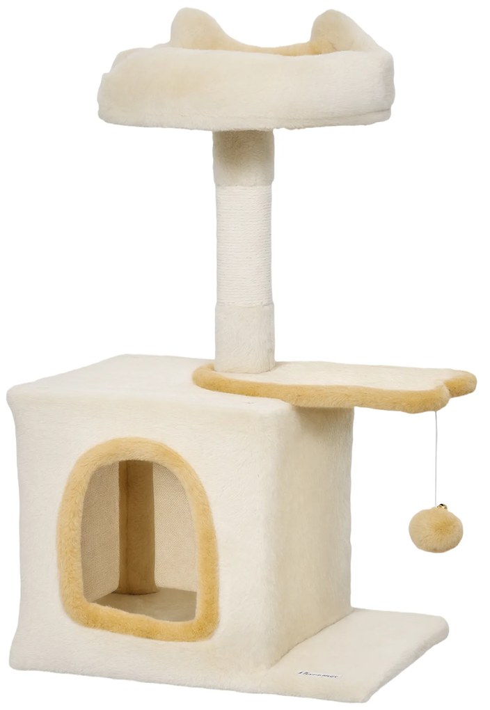 PawHut Arborele pentru Pisici cu Crenguță și Căsuță 40x30x72 cm Bej și Galben | Aosom Romania