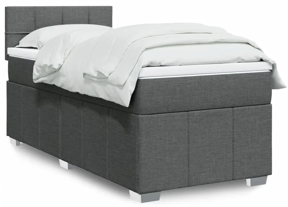 vidaXL Pat box spring cu saltea, gri închis, 100x200 cm, textil