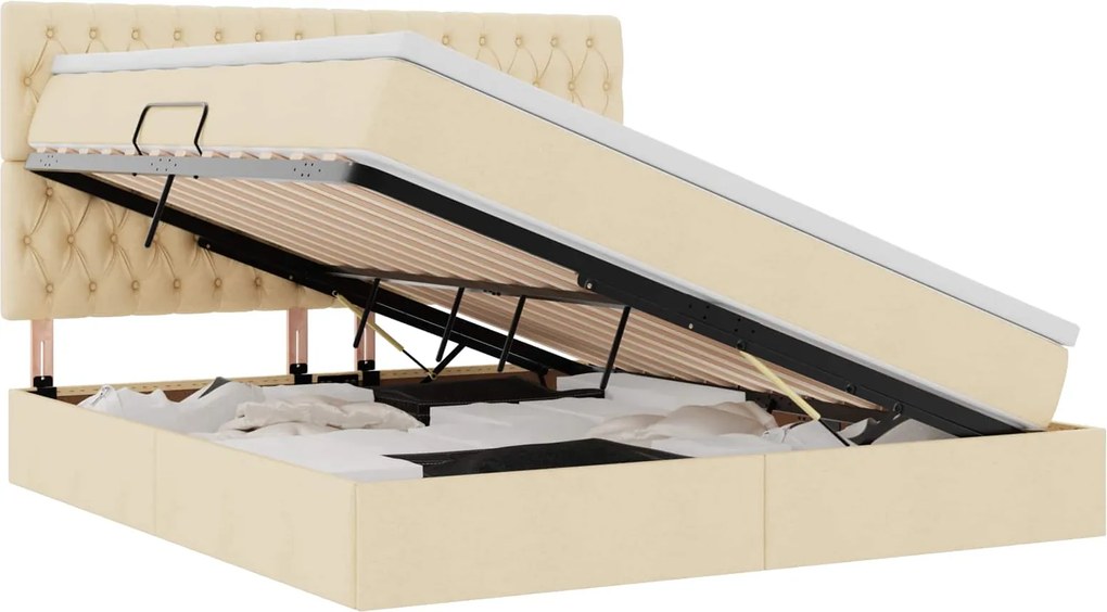 vidaXL Pat cu saltea și LED cu saltea Creme 180 x 200 cm Poliester