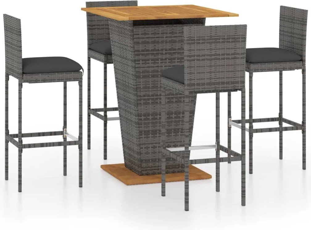 vidaXL Set mobilier bar de grădină cu perne, 5 piese, gri, poliratan