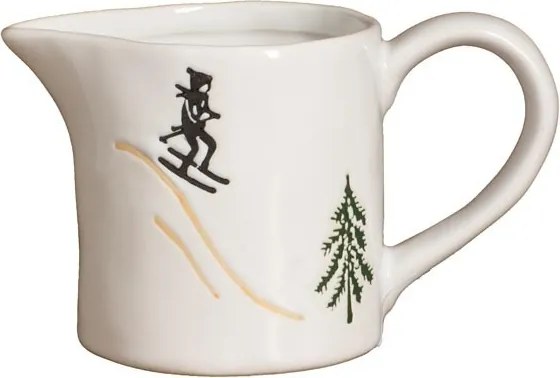 Letieră din ceramică albă cu motive de iarnă pictate manual, 7 × 11,5 × 6,5 cm, „Slalom"