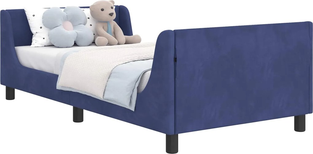 vidaXL Cadru de pat pentru copii cu spătar Albastru Poliție