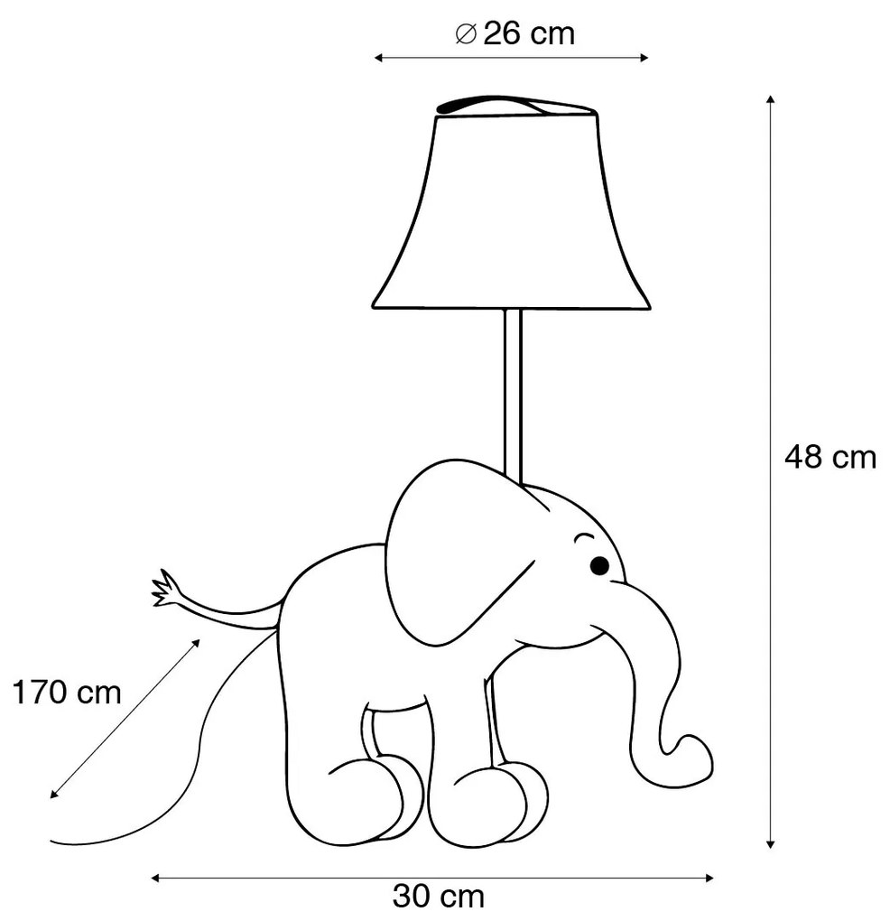 Lampă de masă pentru copii Elefant gri - Bobby