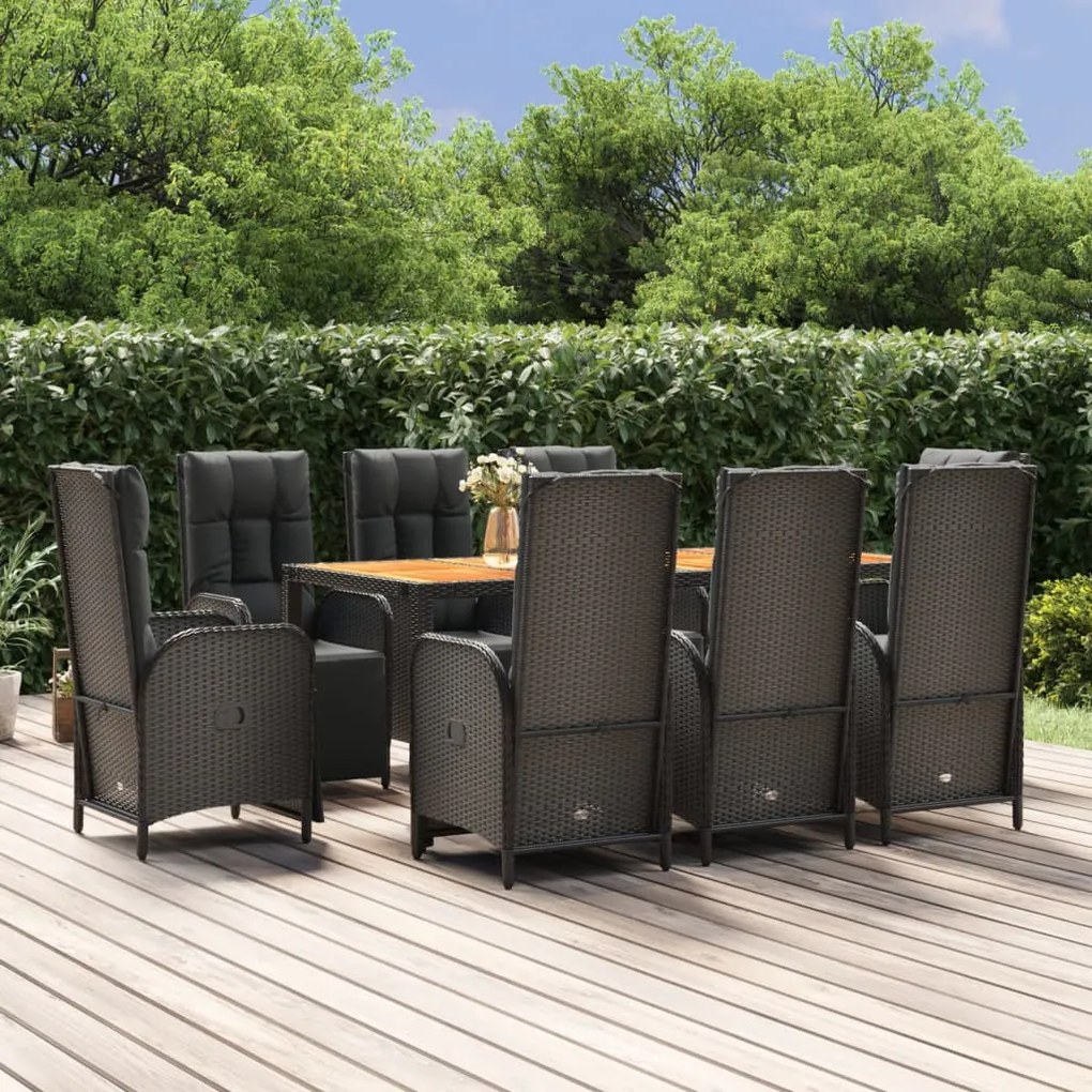 vidaXL Set mobilier de grădină cu perne, 9 piese, negru, poliratan