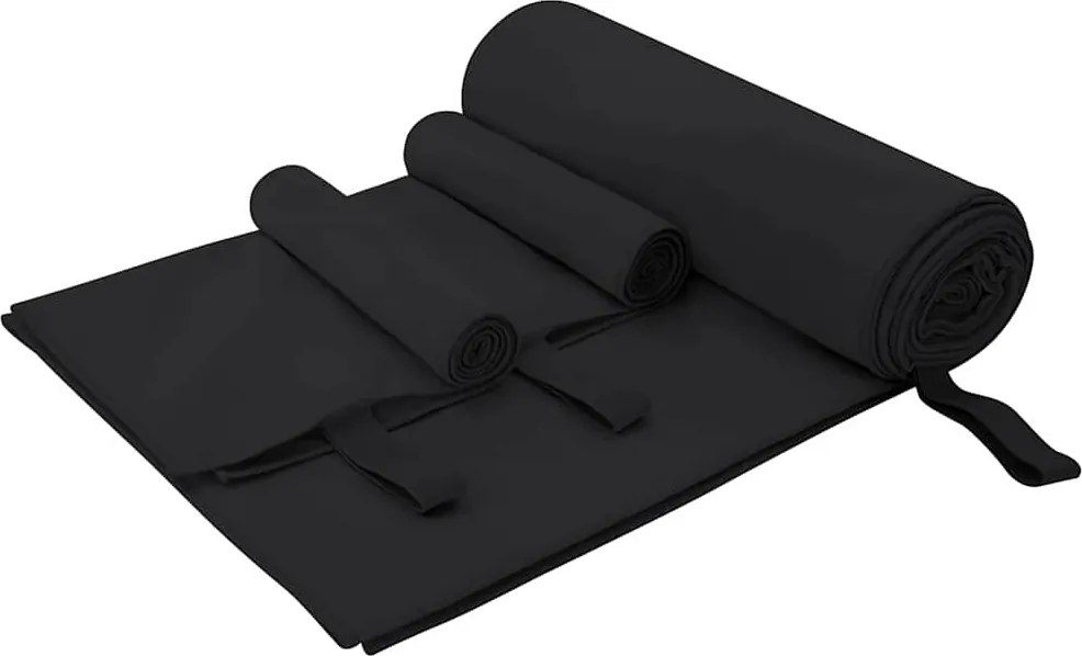 vidaXL Set de Prosoape Sport 3 pcs Negru Poliester și poliamidă