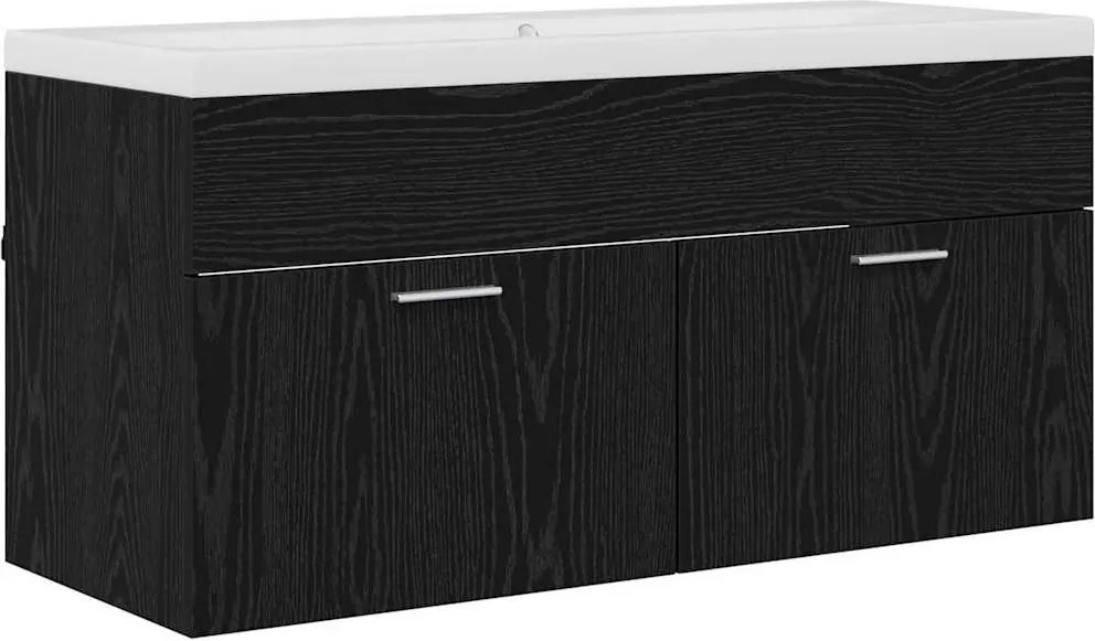 vidaXL Dulap de Baie Stejar Negru 100 x 38,5 x 46 cm Lemn compozit
