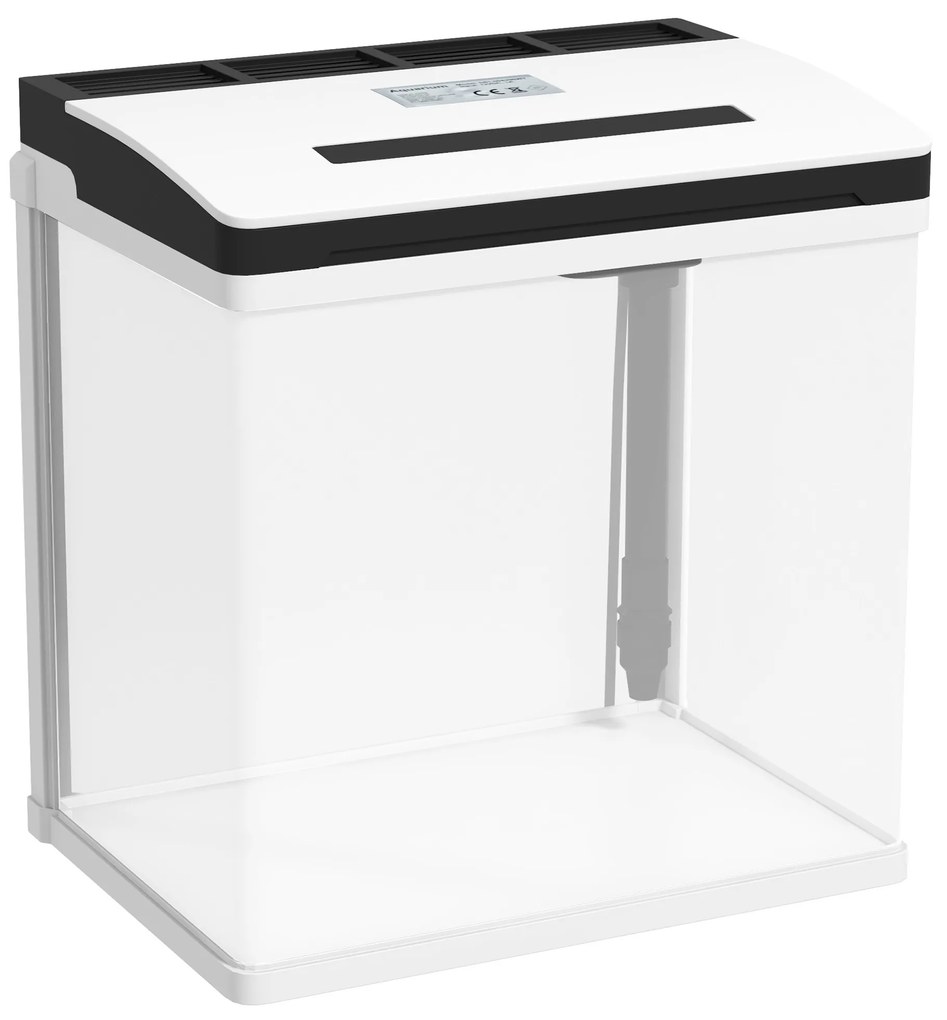 PawHut Acvariu de 13L, de Sticla cu Filtru, Iluminare cu LED-uri, Pompa de Apa, 29x20x30,5cm - Alb