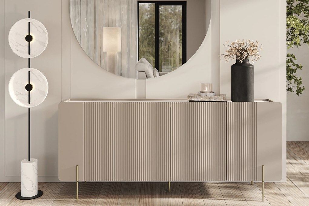 Comodă cu patru uși Malmi 200 cm - cashmere / crema bianca / picioare aurii