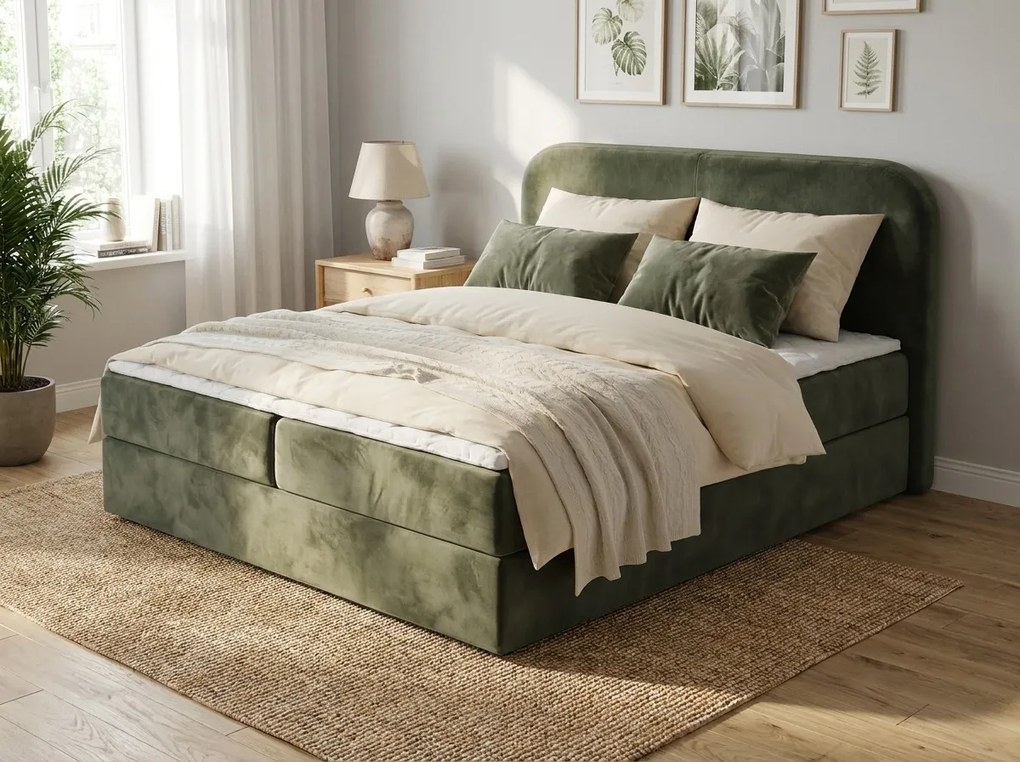 Pat tapițat boxspring FORENA 160x200 cm verde inchis Saltea: Saltea cu arcuri Bonell