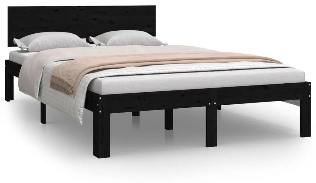 810494 vidaXL Cadru de pat, negru, 120x200 cm, lemn masiv de pin