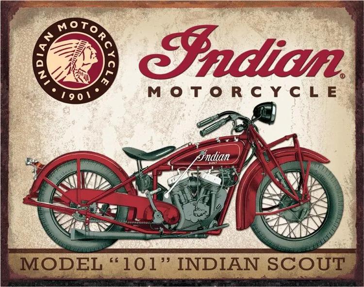 Placă metalică INDIAN MOTORCYCLES - Scout Model 101, (40 x 31.5 cm)