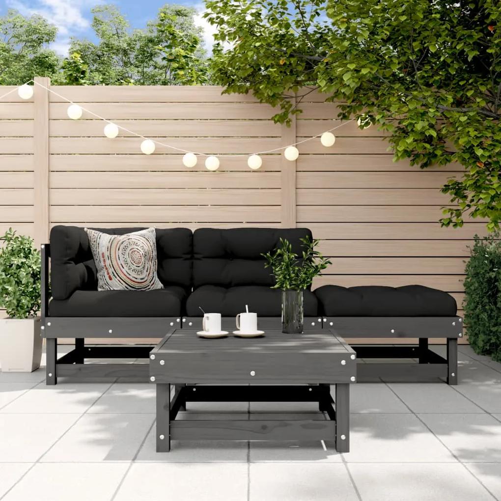 3186482 vidaXL Set mobilier relaxare de grădină, 4 piese, gri, lemn masiv pin