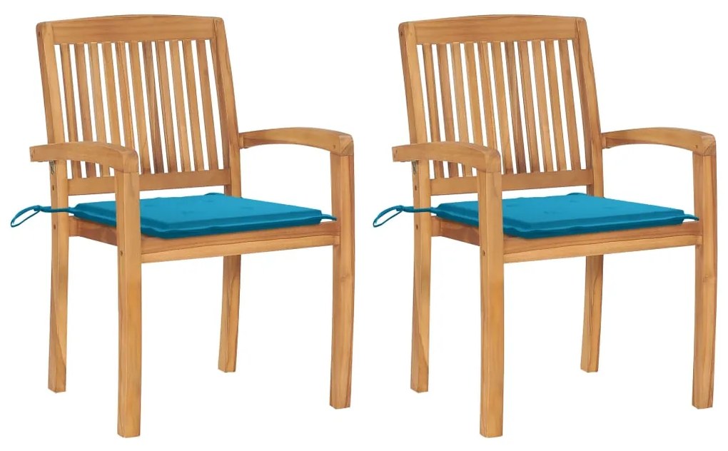 vidaXL Scaune de grădină cu perne albastre, 2 buc., lemn masiv de tec