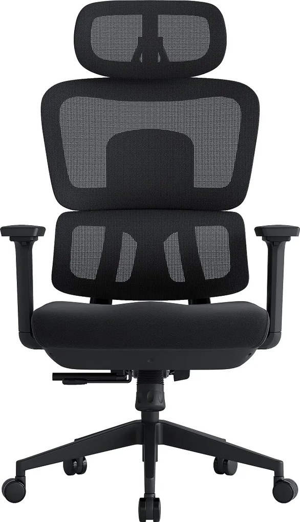 Scaun ergonomic premium Kino-H, spătar reglabil pe înălțime, suport lombar reglabil, tetieră 3D, cotiere 3D, șezut glisant, reclinare 125°, Mesh + Textil, Negru