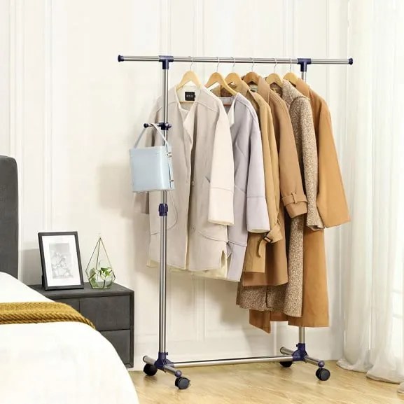 Cuier Cu Roti Nuovo, Otel inoxidabil, (97-165)x44x(87-150) Cm