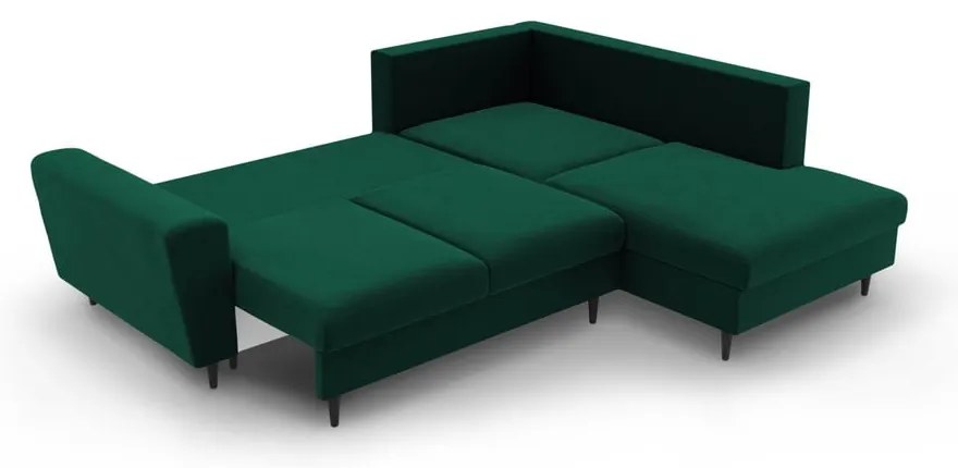 Colțar verde extensibil, cu spațiu de depozitare cu tapițerie din catifea (cu colț pe partea dreaptă-în formă de ”L”) Kyoto – Cosmopolitan Design