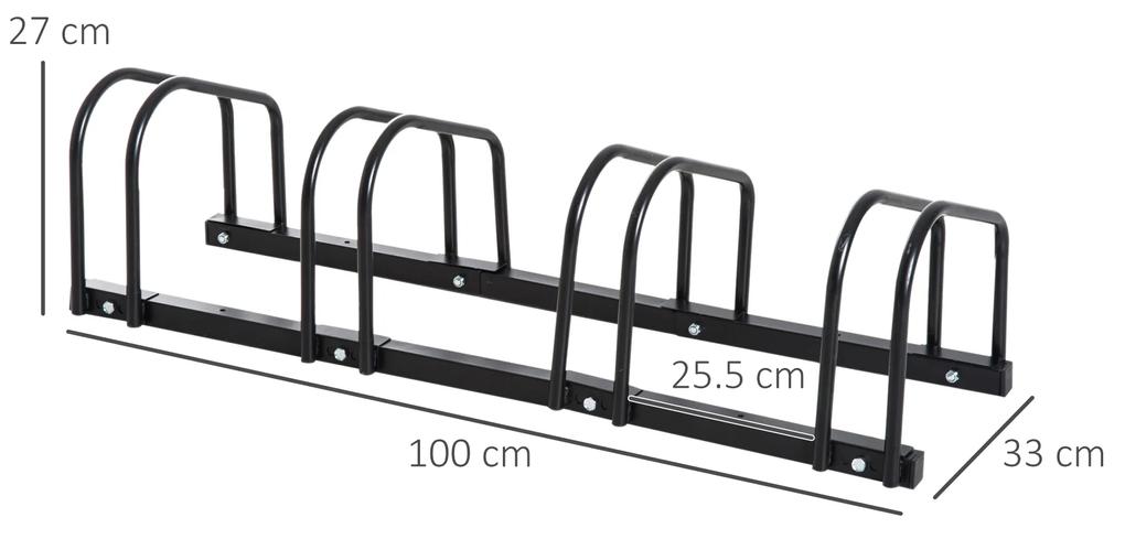 HOMCOM Suport de parcare pentru 4 biciclete din otel, 110x33x27 cm, negru | Aosom RO