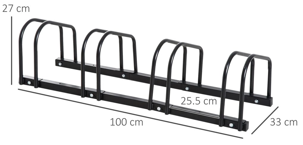 HOMCOM Suport de parcare pentru 4 biciclete din otel, 110x33x27 cm, negru | Aosom Romania