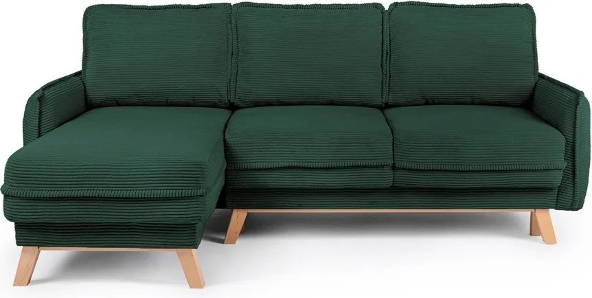 Colțar verde închis extensibil/cu spațiu de depozitare cu tapițerie din catifea reiată Tori – Bonami Selection